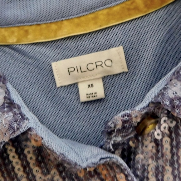 Anthropologie PILCRO Long-Sleeve Oversized Sequin Buttondown Blue Button Up XS - Picture 13 of 16